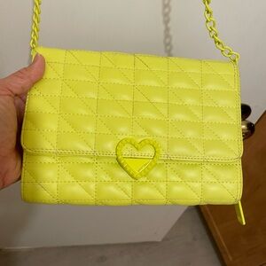 Betsey Johnson Neon Yellow Quilted Heart Crossbody Bag